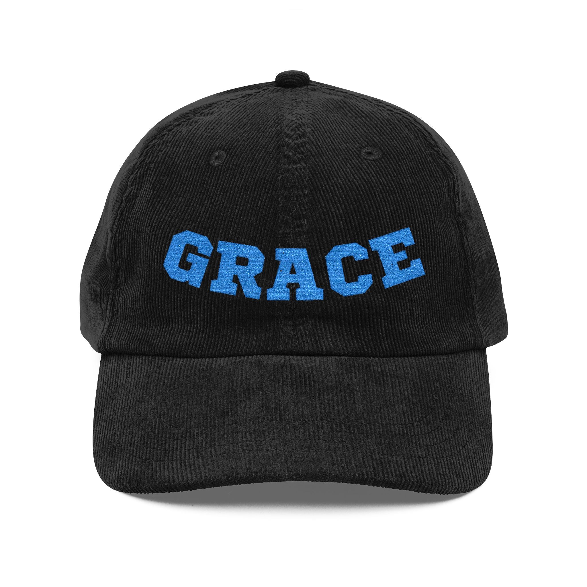 Grace Embroidered Corduroy Cap — Vintage Black Baseball Hat